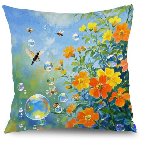 Housse de coussin feuilles imprimées, décoration canapé-lit maison,50×50cm (1/5)
