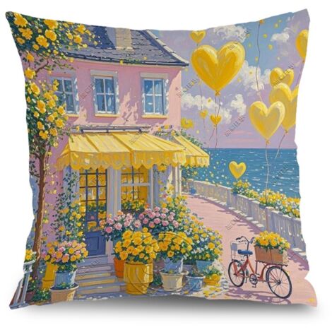 Housse de coussin floral printemps été, imprimé feuilles fleurs, décoration canapé maison,50×50cm (1/5)