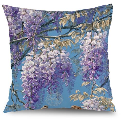 Housse de coussin feuilles fleurs bleu rose jaune, décoration salon canapé,50×50cm (1/5)