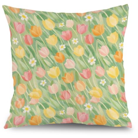 Housse de coussin printemps fleurs feuilles, décoration canapé intérieur,40×40cm (1/5)