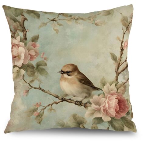 Taie d'oreiller vintage plantes fleurs, décoration intérieure maison,50×50cm (1/5)