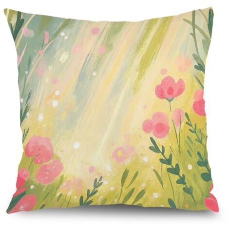Taie d'oreiller vintage plantes, décoration intérieure maison,50×50cm (1/5)