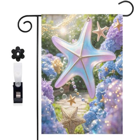 Drapeau de jardin 30 x 45 cm motif étoile de mer et ambiance océanique toile double face extérieure (1/5)