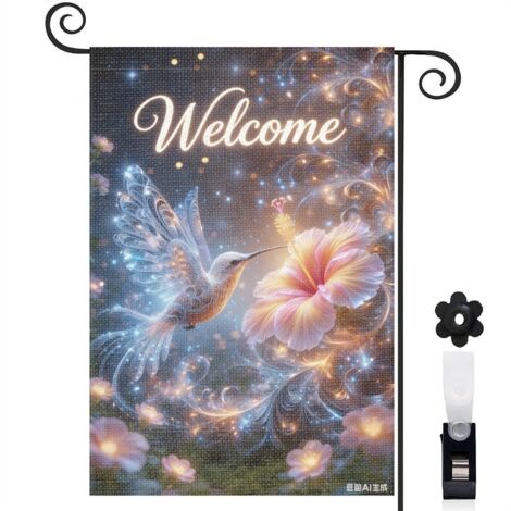 Drapeau de jardin printemps été 30 x 45 cm motif fleurs et oiseau design élégant toile durable double face pour décoration extérieure (1/5)