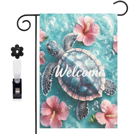 Drapeau de jardin décoratif 30 x 45 cm motif tortue et vagues style magique toile double face résistante (1/5)