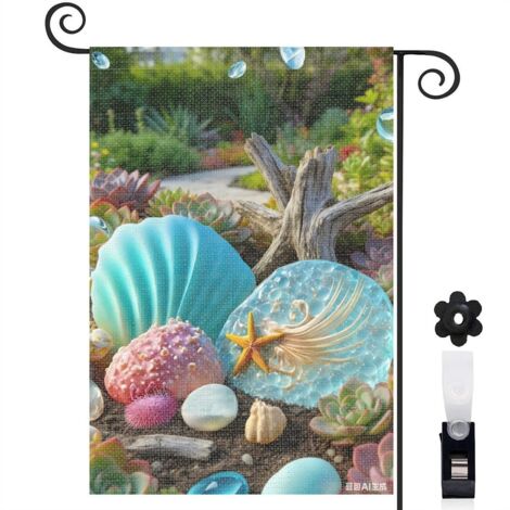 Drapeau de jardin 30 x 45 cm motif coquillages et décor estival toile double face extérieure (1/5)