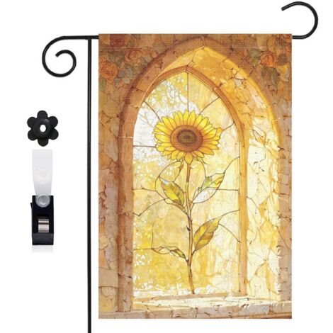 Drapeau de jardin vitrail et Welcome pour l'été 30 x 45 cm décoration cour et balcon (1/5)