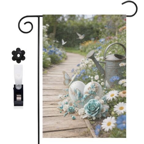 Drapeau de jardin boîte en bois et cœur avec succulentes 30 x 45 cm décoration porche et entrée (1/5)