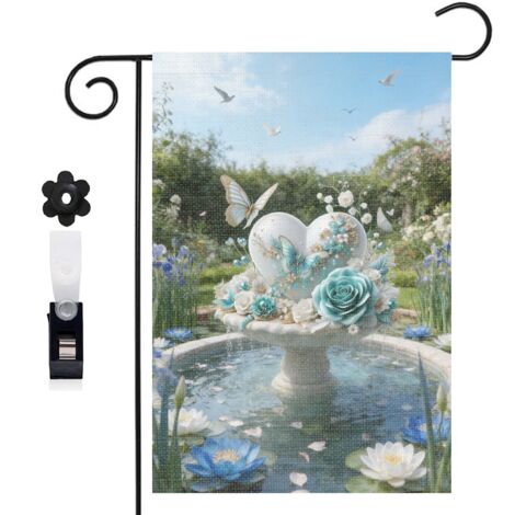 Drapeau de jardin herbe verte et cœur décoratif 30 x 45 cm décoration cour et balcon (1/5)
