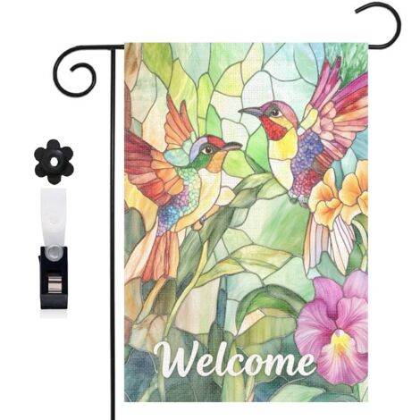 Drapeau vertical fleurs de printemps et colibris 30 x 45 cm décoration saisonnière cour (1/5)