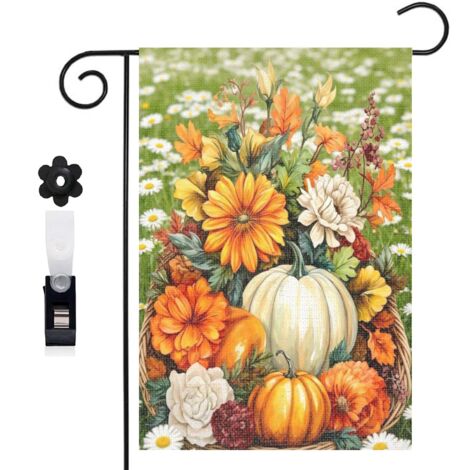 Drapeau de jardin citrouilles et fleurs d'automne chaleureuses 30 x 45 cm décoration extérieure jardin (1/5)