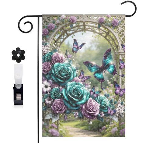 Bannière de cour Welcome et style vintage floral 30 x 45 cm décoration extérieure et intérieure (1/5)