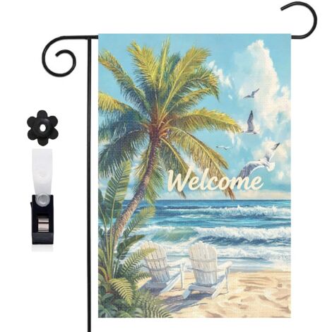 Drapeau vertical style peinture et paysage de plage 30 x 45 cm décoration jardin d'été (1/5)