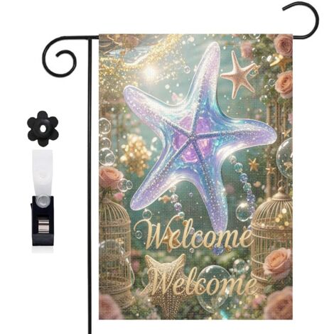 Drapeau de jardin 30 x 45 cm motif baleine et ambiance marine féerique toile double face résistante (1/5)