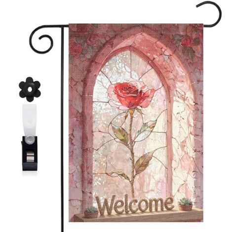 Bannière de cour ambiance féerique et vitrail floral 30 x 45 cm décoration maison de campagne (1/5)