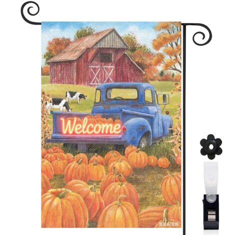 Drapeau de jardin automne 30 x 45 cm motif récolte ferme et citrouilles toile double face résistante intempéries (1/5)
