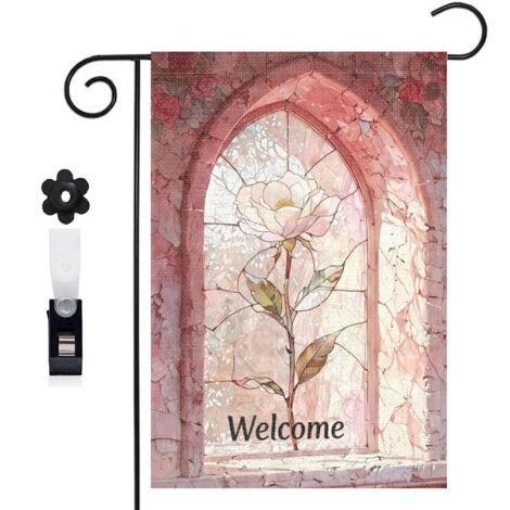 Bannière de cour Welcome et arche en brique rouge 30 x 45 cm décoration porche et maison (1/5)