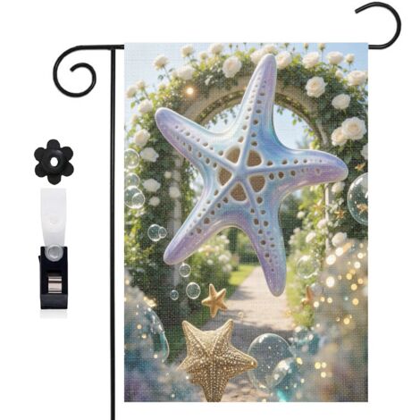 Drapeau de jardin 30 x 45 cm motif étoiles de mer lumineuses et fond océan toile double face (1/5)