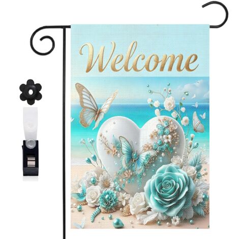 Bannière de cour Welcome et ambiance de plage bleue 30 x 45 cm décoration porche et maison (1/5)