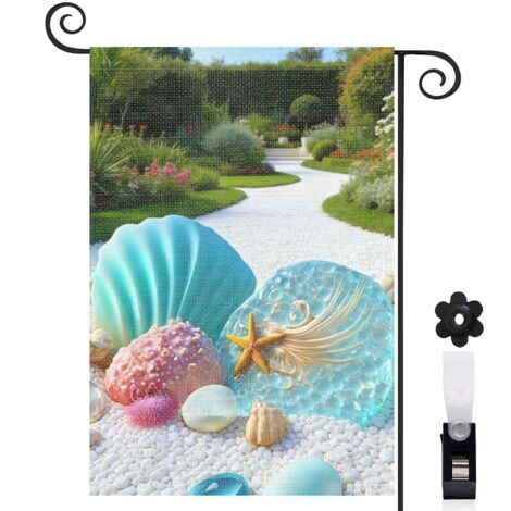 Drapeau de jardin 30 x 45 cm motif coquillages et sable doré toile double face pour extérieur (1/5)
