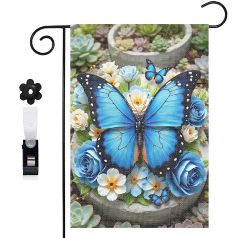 Drapeau de jardin Welcome et papillon à paillettes blanches 30 x 45 cm décoration porche et entrée (1/5)