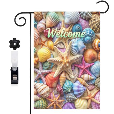 Drapeau de jardin étoiles de mer et coquillages pour l'été 30 x 45 cm décoration porche et entrée (1/5)