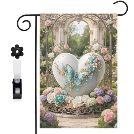 Drapeau de jardin style frais et cœur bleu 30 x 45 cm décoration cour et balcon (1/5)
