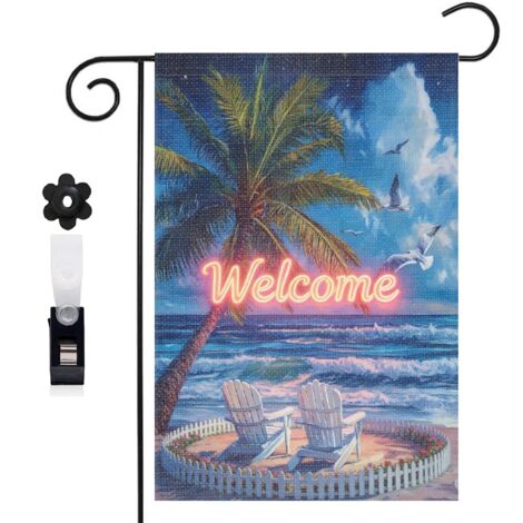 Drapeau vertical Welcome et composition de plage 30 x 45 cm décoration saisonnière extérieure (1/5)