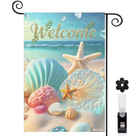 Drapeau de jardin 30 x 45 cm motif coquillages et ambiance marine toile double face pour balcon et cour (1/5)