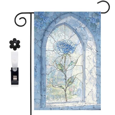 Drapeau de jardin rose rouge et vitrail coloré 30 x 45 cm décoration terrasse et extérieur (1/5)
