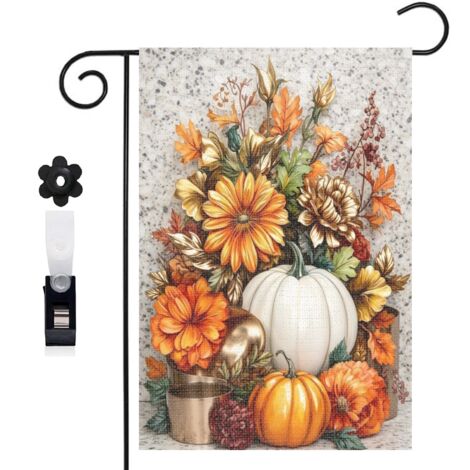 Drapeau vertical composition de citrouilles et fleurs d'automne 30 x 45 cm décoration saisonnière extérieure (1/5)
