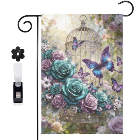 Drapeau de jardin style enchanteur et Welcome doré 30 x 45 cm décoration cour et balcon (1/5)