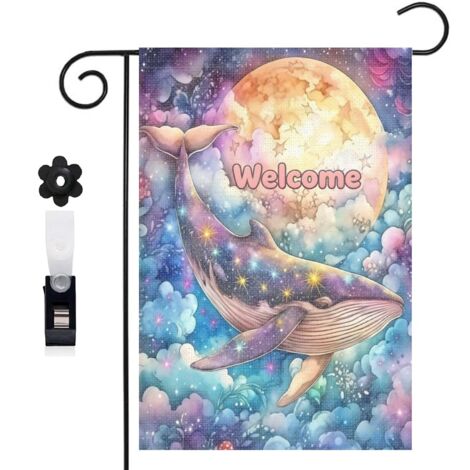 Drapeau de jardin 30 x 45 cm motif baleine et mer calme toile double face extérieure (1/5)