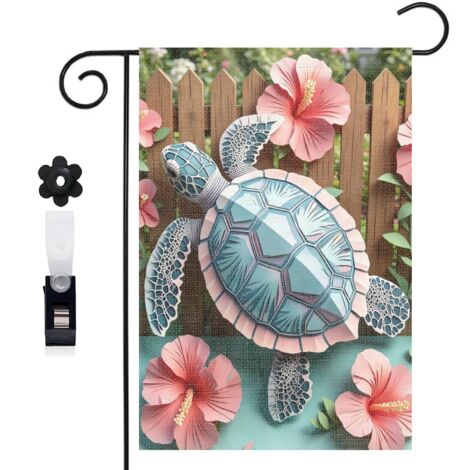 Drapeau de jardin 30 x 45 cm motif tortue marine féerique et décor océan toile double face pour jardin et terrasse (1/5)