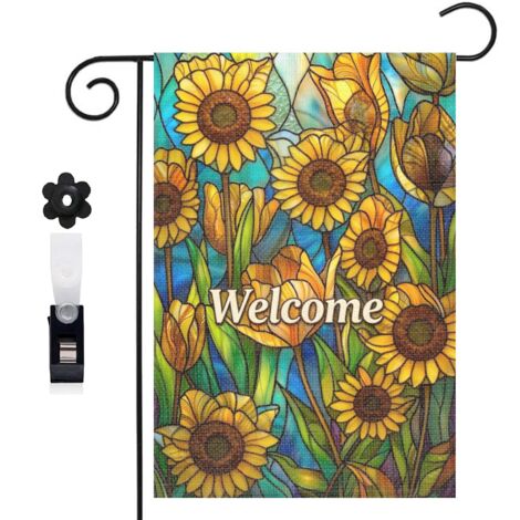 Drapeau de jardin tournesols et vitrail pour le balcon 30 x 45 cm décoration cour et balcon (1/5)