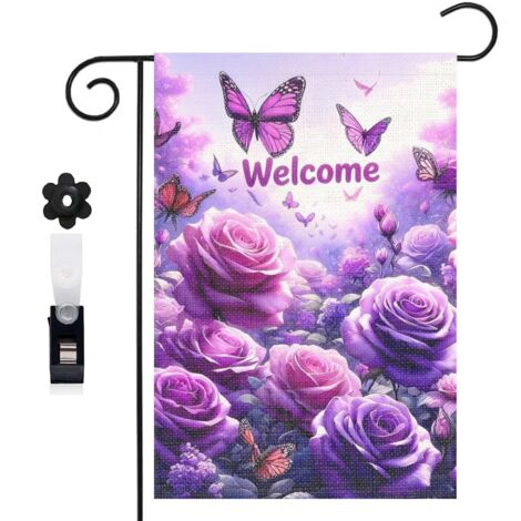 Drapeau de jardin ambiance printanière et papillons bleus 30 x 45 cm décoration terrasse et extérieur (1/5)