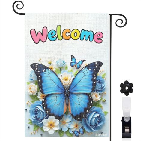 Drapeau de jardin Welcome ambiance estivale et tongs 30 x 45 cm décoration porche et entrée (1/5)