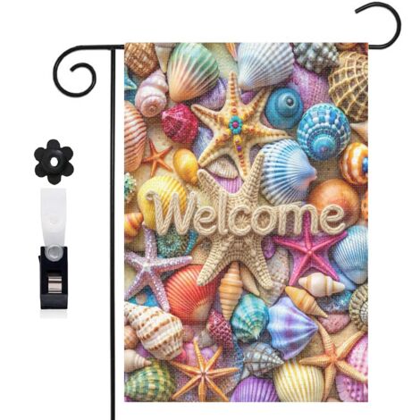 Drapeau de jardin étoiles de mer et coquillages pour le jardin 30 x 45 cm décoration cour et balcon (1/5)