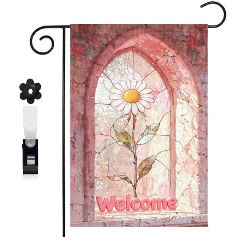 Bannière de cour ambiance romantique et vitrail floral 30 x 45 cm décoration maison de campagne (1/5)