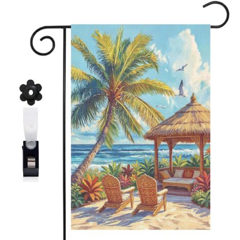 Drapeau de jardin palmier et plage ensoleillée 30 x 45 cm décoration extérieure jardin (1/5)