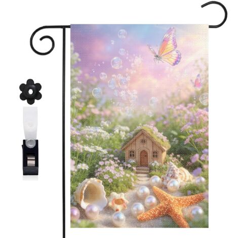 Drapeau de jardin 30 x 45 cm motif coquillages marins et étoiles de mer toile double face durable (1/5)