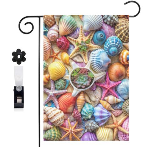 Drapeau vertical style enchanteur et coquillages 30 x 45 cm décoration jardin d'été (1/5)