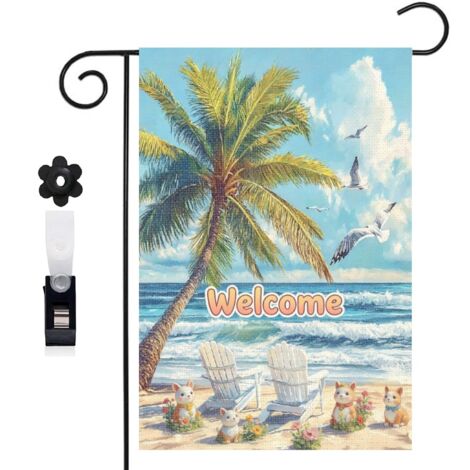 Drapeau vertical ambiance de vacances et palmier 30 x 45 cm décoration saisonnière cour (1/5)