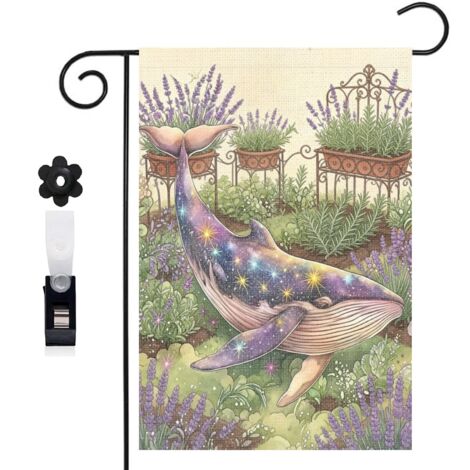 Drapeau de jardin 30 x 45 cm motif baleine féerique et océan lumineux toile double face (1/5)