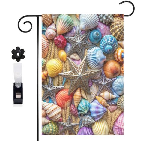 Drapeau de jardin étoiles de mer et coquillages romantiques 30 x 45 cm décoration extérieure jardin (1/5)