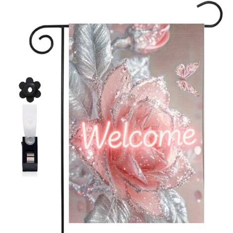 Bannière de cour style romantique et rose rose 30 x 45 cm décoration maison de campagne (1/5)
