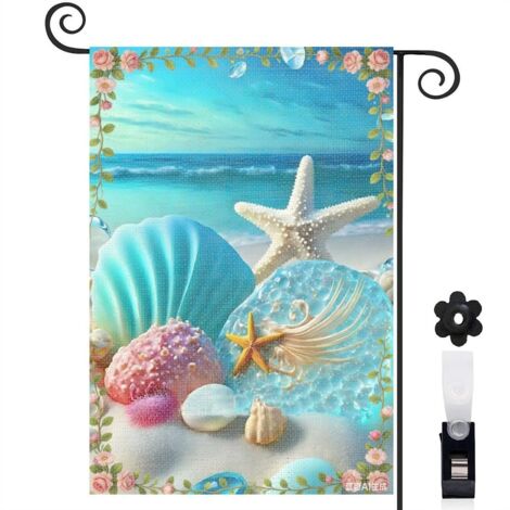Drapeau de jardin 30 x 45 cm motif coquillages marins et style été toile double face pour décoration extérieure (1/5)