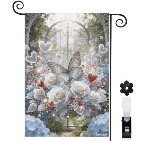 Drapeau de jardin 30 x 45 cm motif papillon et fleurs naturelles toile double face pour balcon (1/5)