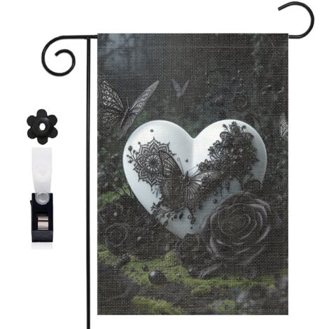 Drapeau vertical cœur et fleurs exotiques pour l'été 30 x 45 cm décoration saisonnière extérieure (1/5)