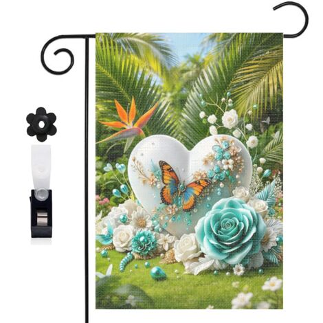 Drapeau de jardin style enchanteur et cœur avec hortensias 30 x 45 cm décoration terrasse et extérieur (1/5)